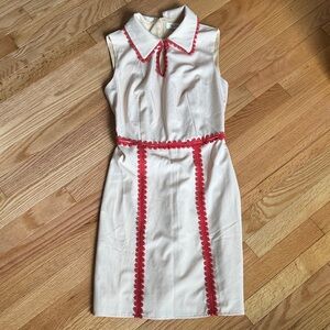 Elegant Mod Cream Dress with Red Accents